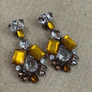 J. Crew Yellow and Clear Crystal Statement Drop Earrings
